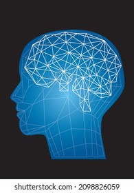 Geometric, Human Profile, Illustration Of Male Brain AI Medical Technology Image, Graphic Material