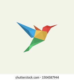 geometric hummingbird logo - design vector on a light background