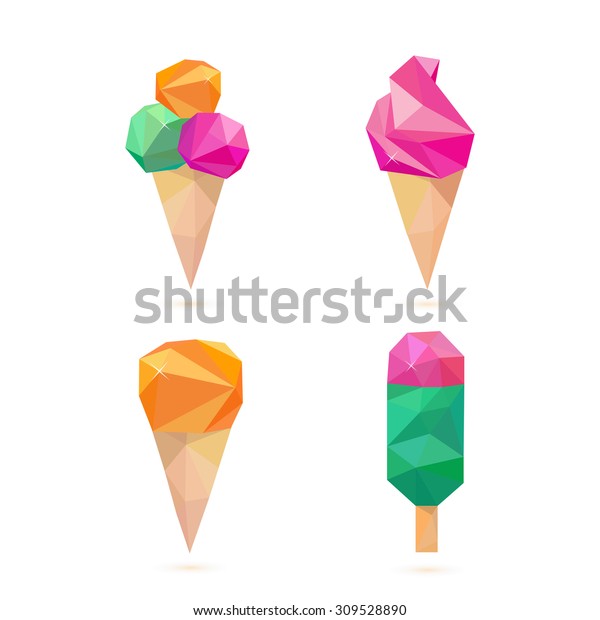 Geometric Ice Cream Style Origami Set Stock Vector Royalty