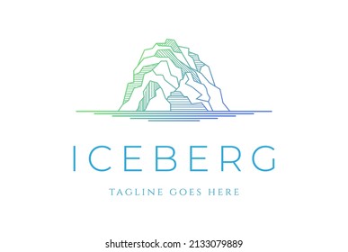 Geometric Ice Rock Mountain or Iceberg Line Outline Stroke Style Logo Design Vector