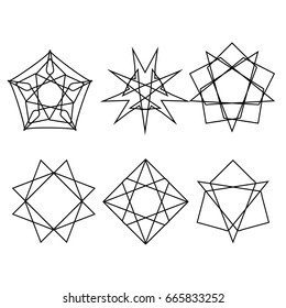 Geometric icon astrology stars. Astrology geometric pattern set pentagram