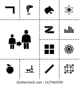 Geometric icon. collection of 13 geometric filled icons such as apple, ruler, cube, atom, measure ruler, panther, hair dryer. editable geometric icons for web and mobile.