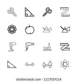 Geometric icon. collection of 16 geometric outline icons such as apple, manicure scissors, hair dryer, atom, triangle. editable geometric icons for web and mobile.