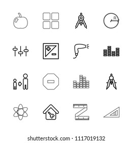 Geometric icon. collection of 16 geometric outline icons such as compass, hair dryer, son and father, equalizer, light exposure. editable geometric icons for web and mobile.