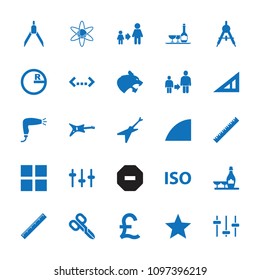 Geometric icon. collection of 25 geometric filled icons such as compass, ruler, triangle ruler, hair dryer. editable geometric icons for web and mobile.
