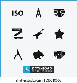 Geometric icon. collection of 9 geometric filled icons such as panther, diaper, iso, star, compass, guitar. editable geometric icons for web and mobile.