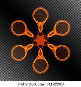 Geometric Icon Fire Hot Snowflake on Transparent Background. Circular Patterned Ornament. 