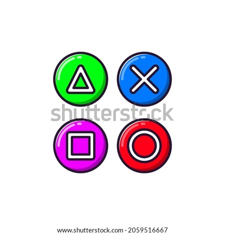 Geometric icon gamepad, joystick and controller button. triangle, circle, square and cross with white background