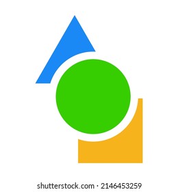 Geometric icon, logo shape with overlapping circle, square and triangle. Construction, building, structure and assembly symbol icon