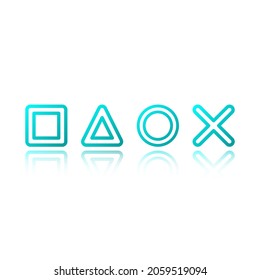 Geometric icon and reflection effect  illustration. triangle, circle, square and cross with white background