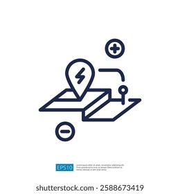 Geometric Icon Representing Location Mapping and Navigation with Coordinates and Directional Elements
