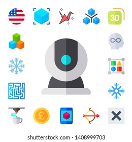 geometric icon set. 17 flat geometric icons.  Collection Of - united states, 3d, snowflake, webcam, maze, infinity, shapes, cube, pound, origami, arc, multiply