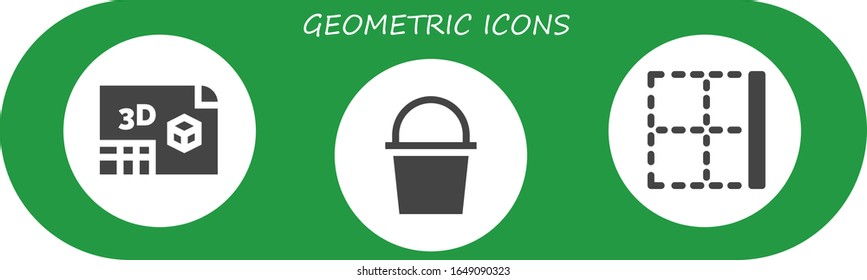 geometric icon set. 3 filled geometric icons.  Simple modern icons such as: d, Cube, Border