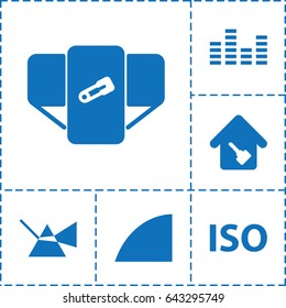 Geometric icon. set of 6 geometric filled icons such as diaper, equalizer, iso, angle, home key