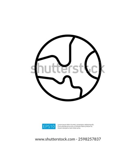 Geometric Icon of a Simplified Globe Representing the Earth with Outlined Continents on a White Background