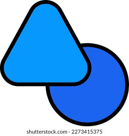 Geometric icon of triangle and circle. Blue triangle and circle with outline. Illustration of geometric for graphic resource. Simple shape of geometry for design element, decoration, sign or symbol