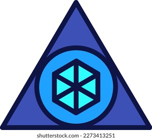 Geometric icon of triangle. Circle and cube in the triangle with blue color. Illustration of geometric for graphic resource. Simple shape of geometry for design element, decoration, sign or symbol