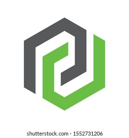 Geometric icon, two shape linked logo design template vector illustration
