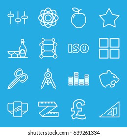 Geometric icons set. set of 16 geometric outline icons such as panther, apple, compass, triangle ruler, diaper, manicure scissors, champagne and wine glasses, equalizer, iso