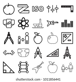 Geometric icons. set of 25 editable outline geometric icons such as apple, diaper, son and father, compass, triangle, cube, guitar, measure ruler, equalizer, quotation