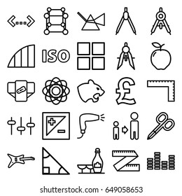 Geometric icons set. set of 25 geometric outline icons such as panther, apple, compass, ruler, diaper, manicure scissors, hair dryer, champagne and wine glasses