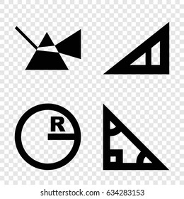 Geometric icons set. set of 4 geometric filled icons such as triangle ruler, triangle, circle