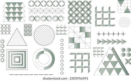 geometric icons set. Collection of modern elements. Abstract geometric shapes. Modern minimal graphic elements. triangle, circle, cube shape. Memphis design element vector set.