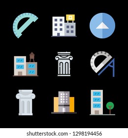 geometric icons set with protractor, building and triangle vector set