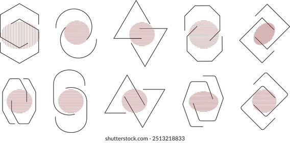 Geometric icons set. Geometric wreaths, frames, shapes. New vector collection. Web illustration.