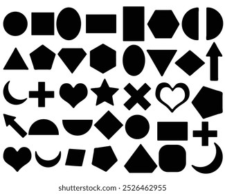 Geometric icons, Vector set of basic shapes. Geometric formal form of varying quality. Polygon elements. Modern trendy minimalist basic shapes, star, lines, circle.