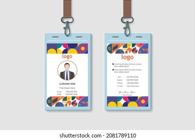 Geometric ID Card Template. Vertical Double-sided Multicolor Id Cards For Company Stuff Identity Card Design. Vector Illustration