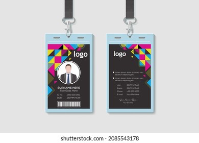 Geometric Identity Card Template. Vertical Double-sided Multicolor Id Cards For Corporate Office Employee ID Card Design. Vector Illustration