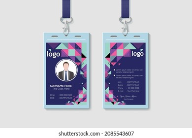 Geometric Identity Card Template. Vertical Double-sided Multicolor Id Cards For Corporate Office Employee ID Card Design. Vector Illustration