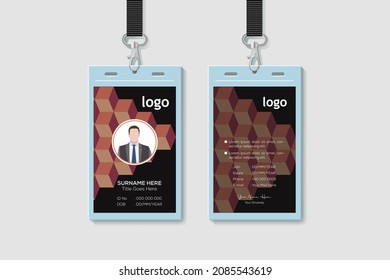 Geometric Identity Card Template. Vertical Double-sided Multicolor Id Cards For Corporate Office Employee ID Card Design. Vector Illustration