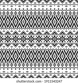 Geometric ikat Aztec ethnic seamless pattern design in black and white color. Ethnic Illustration vector