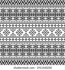 Geometric ikat Aztec ethnic seamless pattern design in black and white color. Ethnic Illustration vector