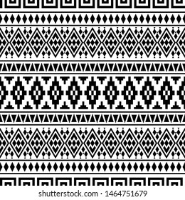 Geometric Ikat Aztec Pattern design in black and white color. Inca, maya, native, navajo, egypt, indian, peruvian, mexican Traditional tribal design 