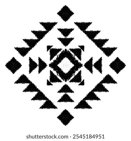 Geometric Ikat ethnic black pattern art. American, Mexican style. White background. Aztec tribal ornament print. Design for fabric, clothing, textile, logo, symbol.