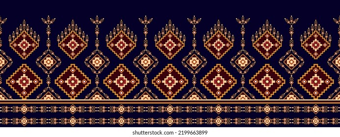 Geometric ikat ethnic decoration seamless pattern design. Aztec fabric carpet boho mandalas textile decor wallpaper. Tribal native motif traditional embroidery decorating vector illustrated background