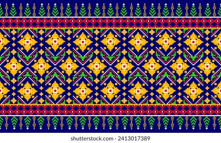 Geometric ikat ethnic oriental traditional design for background, carpet, wallpaper, clothes, wrap, fabric, vector illustration.