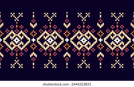 Geometric ikat ethnic oriental traditional design for background, carpet, wallpaper, clothes, wrap, fabric, vector illustration.