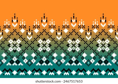 Geometric ikat ethnic oriental traditional design for background, carpet, wallpaper, clothes, wrap, fabric, vector illustration.