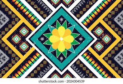 geometric Ikat ethnic pattern design.  Aztec fabric native tribal boho carpet mandalas ornaments textile texture decoration wallpaper.  Traditional embroidery oriental vector illustrations background 