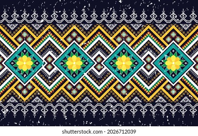 geometric Ikat ethnic pattern design.  Aztec fabric native tribal boho carpet mandalas ornaments textile texture decoration wallpaper.  Traditional embroidery oriental vector illustrations background 