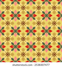 Geometric Ikat floral seamless pattern traditional. Aztec tribal ornament print. Design for background, wallpaper, vector, illustration, fabric, clothing, carpet, batik, embroidery, tile, rug.
