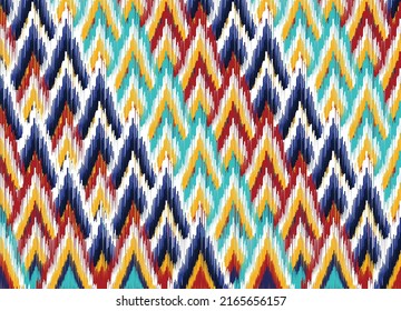 Geometric ikat folklore ornament. Tribal ethnic vector texture. Design for background, wallpaper, fabric, clothing, carpet, scarf.  Seamless striped pattern in Aztec style. Ikat pattern.