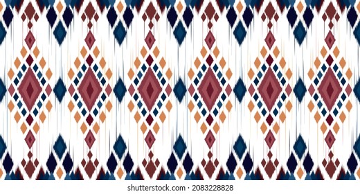 Geometric ikat pattern. Diamond shape. Folk ornament. Ikkat. Ethnic Ikat pattern. Abstract beautiful art. Tribal ethnic texture. Spanish motif on the carpet. Aztec style. Indian rug. Gypsy