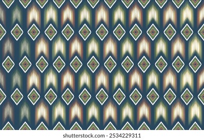 Geometrisches Ikat-Muster mit Diamant-Formen in Erdtönen