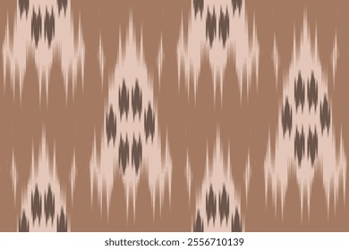 Geometric ikat pattern with lines, circles, and floral elements in mocha mousse color, ethnic oriental seamless pattern.Aztec style.Motifs African boho perfect for wallpaper, textile, and print design