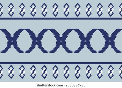 Geometric ikat pattern Stripe Drawing line Circle Border. Deep Navy blue and white line ornament on grey background Ethnic Embroidery Traditional Minimal Rim Motif Chevron Handicraft Tribal Art Style 